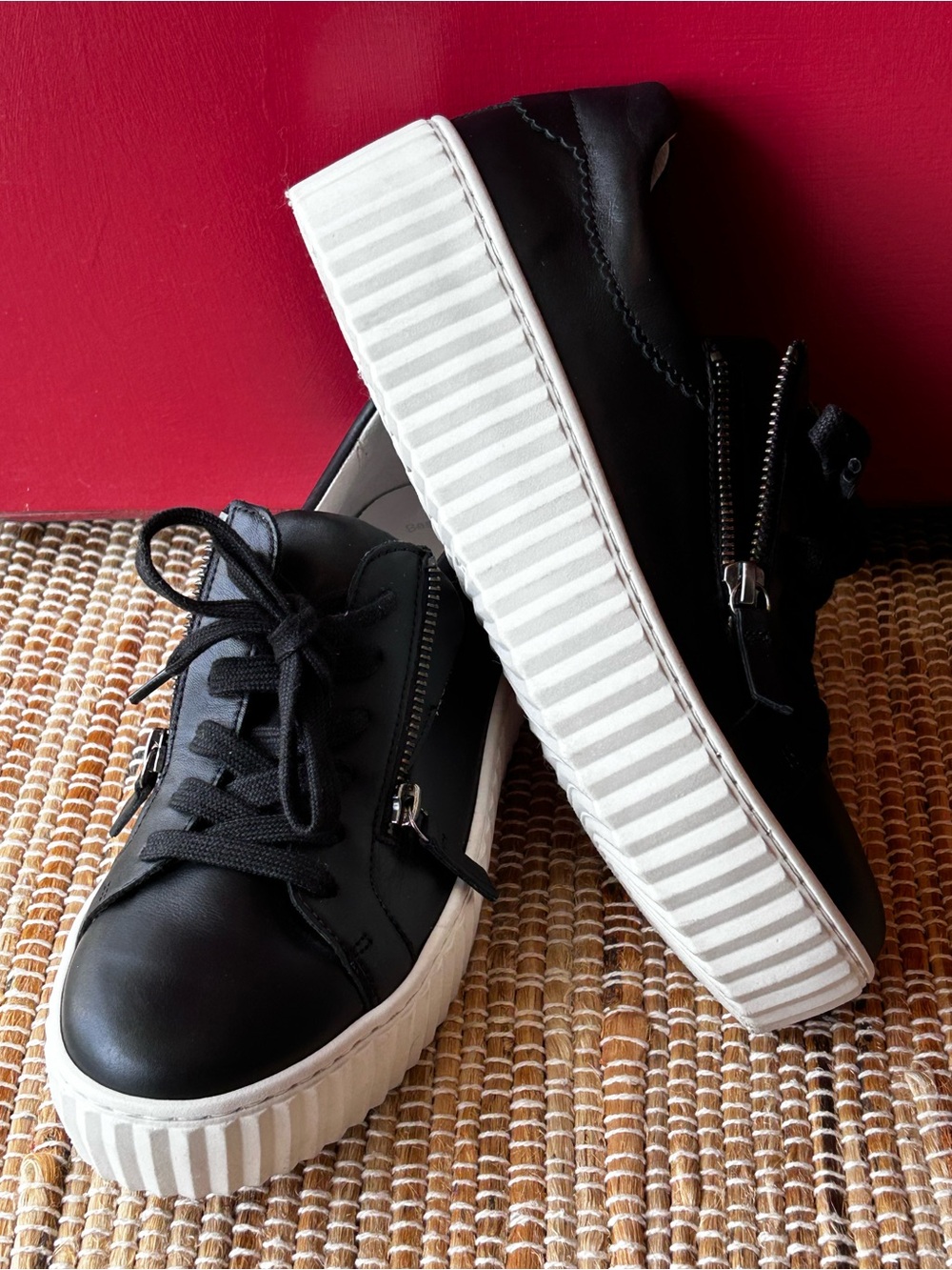 GABOR s6 blk platform sneaks-look NEW-leather in/out-Retail $235